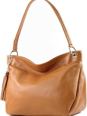 Camel Leather Shoulder Bag - Stylish & Durable Italian Design, Perfect for